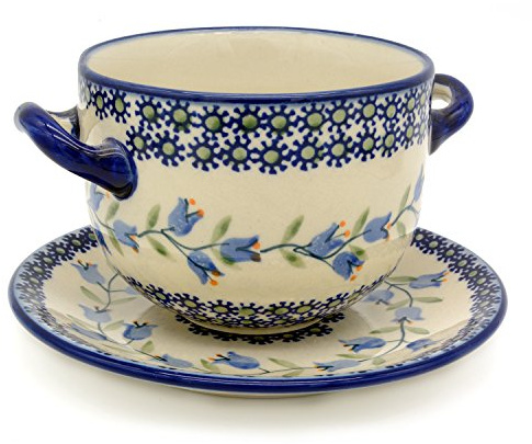 Bunzlauer Keramik Suppentasse mit Untertasse (Dekor Agnes)