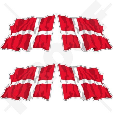 DÄNEMARK Dänische Wehende Flagge Dänemark 50mm Auto & Motorrad Aufkleber, x4 Vinyl Stickers