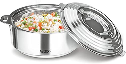 MILTON Casseruola per cibi caldi, pentola termica in acciaio inox con coperchio, 2500 ml, scatola da portata (ciotola, piatto) per alimenti e roti Galaxia 2500 Food Warmer Cooler, argento
