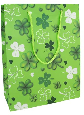 Idena 31848 - Lacktasche Glücksklee, Größe 35 x 25 x 8 cm, Kleeblätter, Geschenktasche, Geschenk, Verpackung