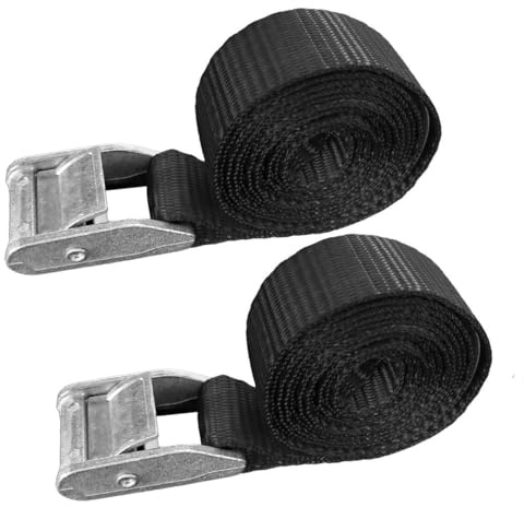 Mega Cargo Control 1 x 15' Adjustable Lashing Straps with Cam Buckle, Black Endless Tie Down Straps - 2 Pack, Black