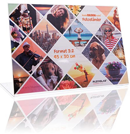 Fotoständer (Bilderrahmen) im Foto-Format 45 x 30 cm Fotoaufsteller als glasklarer Bilderständer, Fotorahmen, rahmenloser Bildhalter als Aufsteller aus PLEXIGLAS für ihre Lieblings-Fotos und Bilder