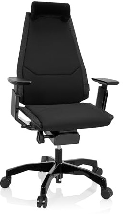 hjh OFFICE 652849 Bürostuhl ergonomisch GENIDIA Black Drehstuhl Rückenlehne höhenverstellbar, Velours Stoff Schwarz