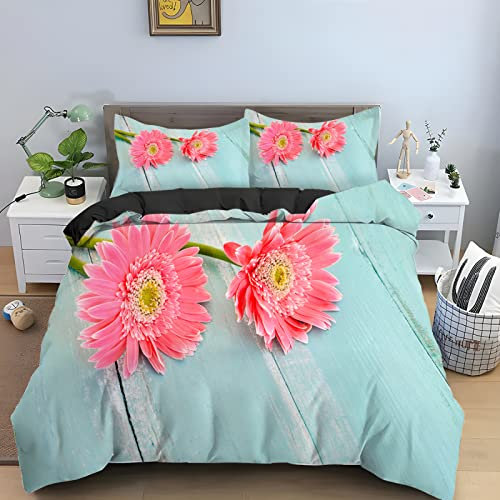 Fundas Nordicas Cama 135 Crisantemo Azul Ropa de Cama para Niños Adultos con Cremallera Suave Transpirable 110gsm Microfibra Fundas Nordicas 230x220 cm + 2 Fundas de Almohada 50x80 cm