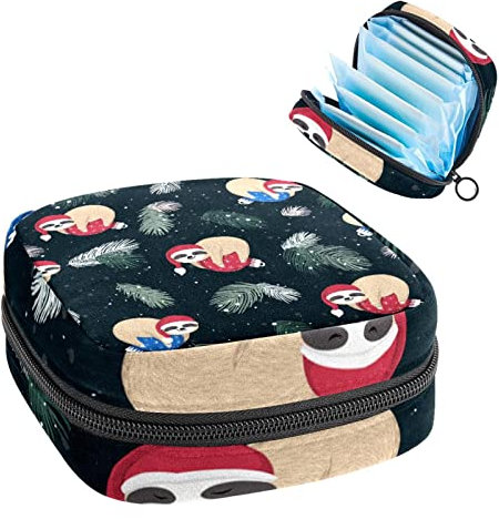 Period Pouch Portable Tampon Storage Bag,Tampon Holder for Purse Feminine Product Organizer,Winter Cute Animal Sloth Pattern