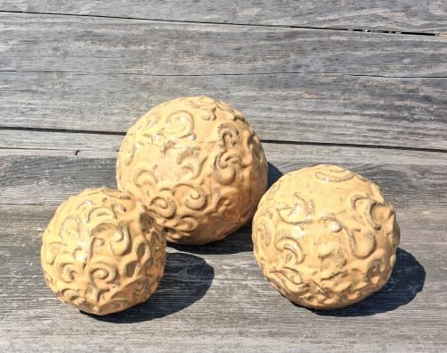 Generisch B-Ware !! Einszelstück !! 3er Set Kugeln ø ca. 12, 16, und 20 cm aus winterfesten Steinzeug Keramik glänzend glasiert mit Schönheitsfehlern Deko Garten Rosenkugel