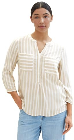 TOM TAILOR Damen 1016190 Bluse mit Streifen & Brusttaschen