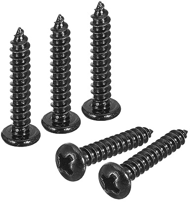 sourcing map #6 x 3/4 Phillips Pan Head Self-tapping Screw, 50pcs - 304 Stainless Steel Round Head Wood Screw Full Thread (Black)