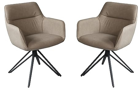SAM 2er Set Drehstuhl Pitt, 180 Grad drehbar, Kunstlederbezug Taupe, Esszimmerstuhl/Armlehnstuhl mit Metallgestell schwarz