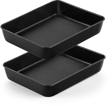 Joyfair Non-Stick Stainless Steel Baking Oven Tray Set of 2, 23.8x18.5x5cm | Food Grade, Rust-Free, Seamless Design, Heavy Duty, Rectangle Roasting Pans, Versatile Use, Easy Clean