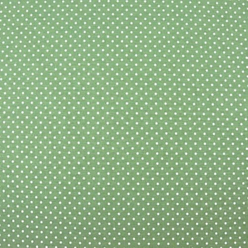 Textrend, tela de algodón, tela para coser, 100% algodón, motivo de lunares 4mm, tela textil 1x1,6m, tela por metro, patchwork (Blanco sobre fondo verde primavera)