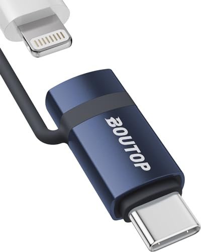 BOUTOP [Apple MFi Certified 60W Lightning to USB C Adapter for Fast Charging Compatible with iPhone 17/16/15 Pro Max/Plus, MacBook, iPad Air/Pro - [1 Pack, Blue]