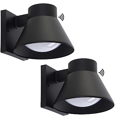 UME 2 Pack LED Outdoor Wall Light Fixtures, Dusk to Dawn Outdoor Wall Lantern, Exterior Waterproof Wall Sconce Light Fixtures, Black Front Porch Lights Wall Mount Lighting
