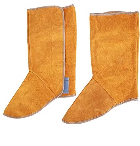 Leather Welding Boot,Cowhide Spats Welder Shoe Long Calf Protector Safety Shoes Protectors Gaiters Fire Resistant Boot Two Layer Covers Heat Protective Foot Leg for Welding Construction Auto Repair