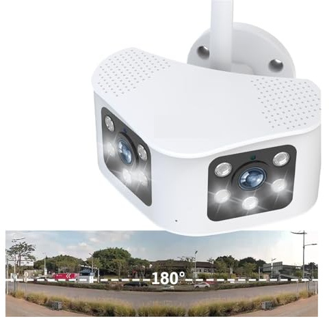 Telecamera di sicurezza grandangolare, Telecamera IP fissa con rilevamento del movimento CCTV da esterno 4K 8MP con angolo di visione ultra ampio da 180° panoramico a doppia lente con design del ripet