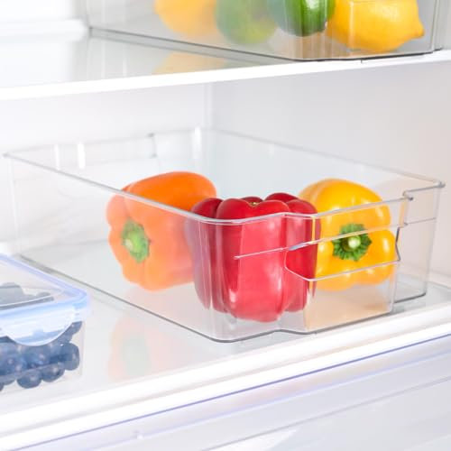 OHS Fridge Storage Organiser Tray, Fresh Fruit Vegetables Fridge Drawers Pull-Out Storage Plastic Tidy Shelf Kitchen Pantry Freezer Storage Containers, Medium