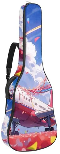 Akustikgitarrentasche Universal Gigbag für 40/41/42 Zoll Gitarren Wasserdicht mit Schutzschicht Mehrere Taschen Rot Flugzeug Muster, mehrfarbig, 42.9x16.9x4.7 in, Gitarrentasche