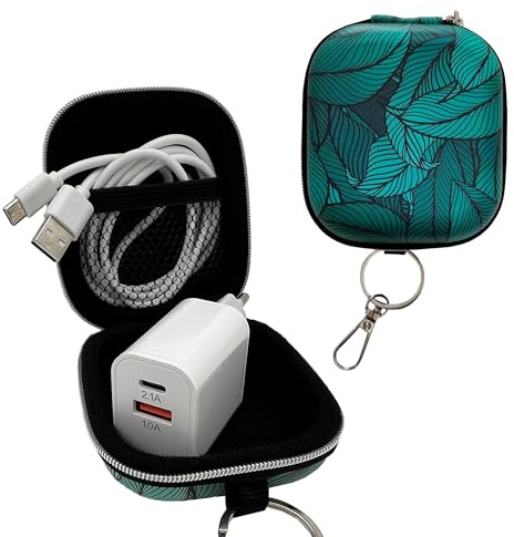 3 Pack Cargador USB C + Estuche Mini de Viaje con Diseño y Llavero + Cable USB C - Pack Cargador USB C Universal de Pared 10W con Bonita Funda para Organizar, Proteger y Llevar Tus Gadgets