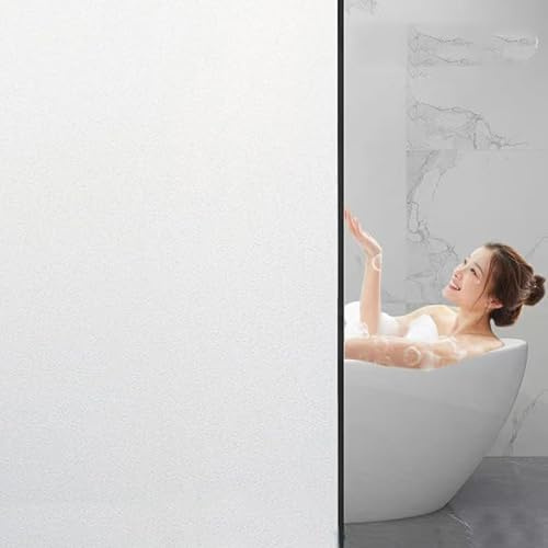 Qobobo Fensterfolie Blickdicht Milchglasfolie Selbstklebend Fenster 44.5 x 200 cm Klebefolie Fenster Sichtschutz Badezimmer Fenster Sichtschutzfolie Anti UV Fensterfolie Statisch Haftend Weiß Matt