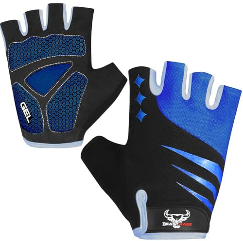 BEAST RAGE Halbfinger-Fahrradhandschuhe für Männer und Frauen mit Gelpolster rutschfest stoßdämpfend Gewichtheber-Fitnesshandschuhe Fingerlose atmungsaktive Mountainbike-Handschuhe für MTB Radfahren