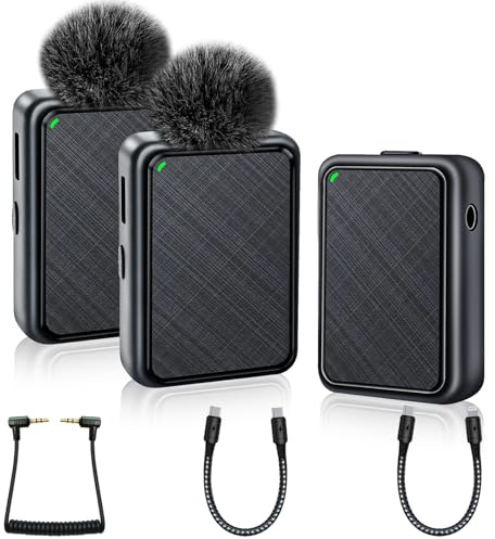 Wireless Lavalier Microphone, Dual Mini Lapel Clip On Mic 2.4G for USB C Phone Camera Video Recording YouTube Interview Video Podcast Vlog