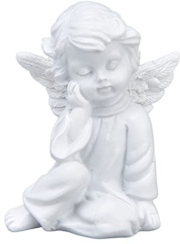 Figuras de Estatua de ángel Pequeño, Estatua de Querubín, Figuras de bebé Blancas de Estilo Encantador de Resina Sintética para Decoraciones de (Angel pensativo a la