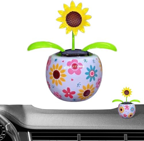 Decorazione floreale per auto giocattolo floreale danza | Fiori belli a energia solare decorazione auto con testa mobile in vasi colorati,figure solari di fiori per la decorazione 'automobile