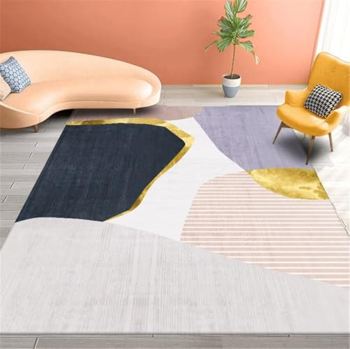 RUGMRZ Schöne Teppich 160x200CM babyzimmer teppiche fürs kinderzimmer Grau Lila Modernes gestreiftes Design Waschbarer Wohnzimmerteppich