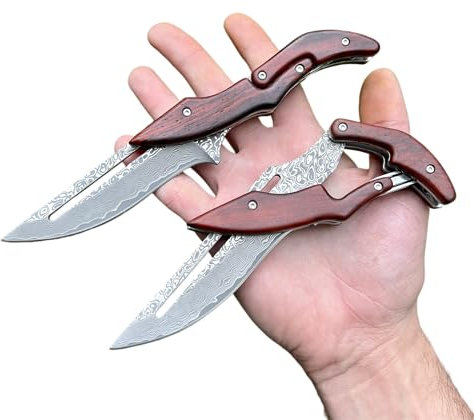 Obespina Couteau Pliant Poche Damas Friction Acier 67 Couches VG10 Damascus Japonais lame Tranchante Manche bois Collection Cadeau Homme Fête Père Bushcraft Custom Edc Artisanat
