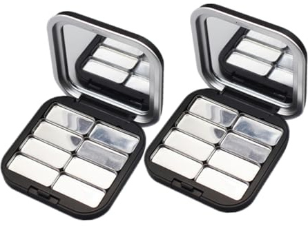 MUSISALY Leere Schminkbehälter 2 Stück Magnetische Lidschattenpaletten mit Mattschwarzer Oberfläche und 8 Metallpfännchen Aufbewahrungsset für Lidschatten Rouge und Lippenstift