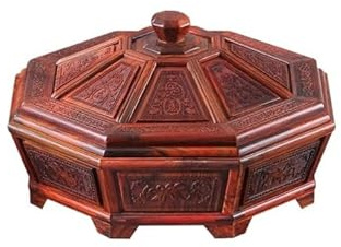 Piatto da Portata di Frutta Vassoio for frutta in legno con scomparti e coperchio, scatola for frutta secca in stile cinese for il soggiorno di casa Piatti di Frutta