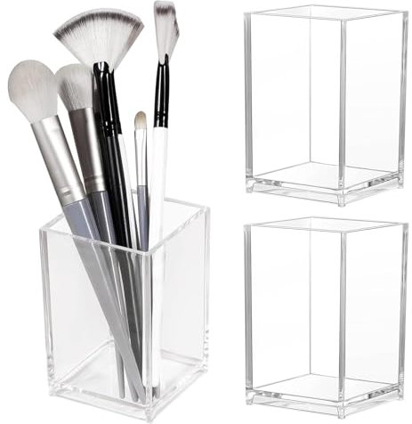 2 Stück Acryl Stiftehalter,Klarer Acryl Stifthalter,Make up Bürstenhalter,Transparent Make-Up Pinselhalter,Bleistifthalter für Schreibtisch Organizer,Bürstenhalter für Schreibtisch Zubehör