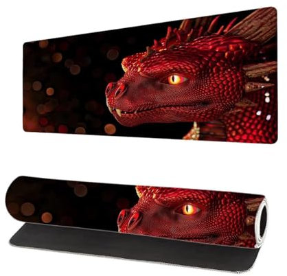 Large Mouse Mat Black XXL 27.6x11.8 inch, Gaming Mouse Pad Dragon Desk Accessories, Non Slip Waterproof Rubber Base Mouse Mats for Desk, Mousepad Washable, Mousemat with Stitched Edges for Office O-0