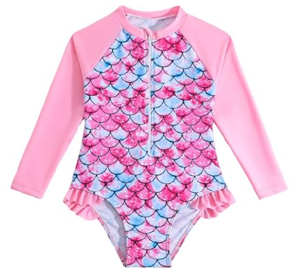 LYZOURBB Little Girls One-piece Long Sleeve Swimsuit Costume 3-8Y Pink