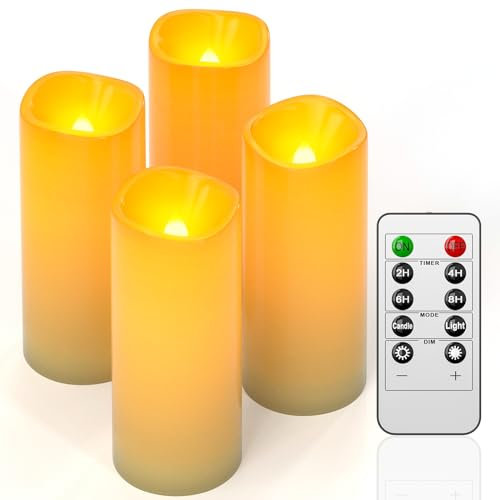 PChero Candele a LED impermeabili, confezione da 4 candele LED tremolanti senza fiamma, candele finte con telecomando, per interni ed esterni, giardino, patio, tavolo, centrotavola, decorazioni