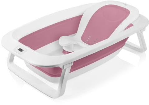 LIONELO Babybubble - Bañera plegable para recién nacido, de 0 a 3 años, con termómetro y reductor, asiento de baño, portátil, de silicona, tapón de desagüe antideslizante, estable y compacto para