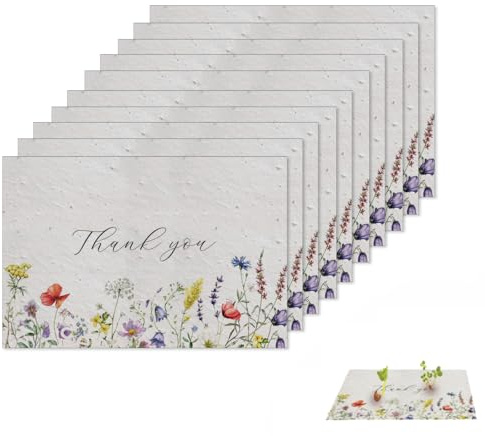 nulala 10er-Pack Mini-Karten aus Wildblumensamenpapier, handgefertigte Papierkarten mit der Aufschrift „Thank You“ und eingebetteten Wildblumensamen als Hochzeitsgeschenke