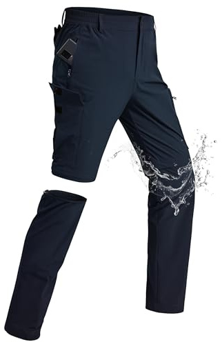 xtuwkzo Trekking Pantaloni Uomo Cerniera Impermeabile Asciugatura Rapida Rimovibile Traspirante Softshell Multi Tasche Stretch Escursionismo Pantaloni Uomo Breve Tattico Pesca Navy XL