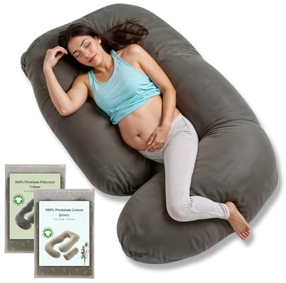 ASC Amour G Pregnancy Pillows with 2 Covers for Sleeping - G Shaped Full Body Maternity Pillow for Pregnant Women with Premium Removable Covers - Support for Back, Legs, Belly, HIPS, 69 Inch, Grey