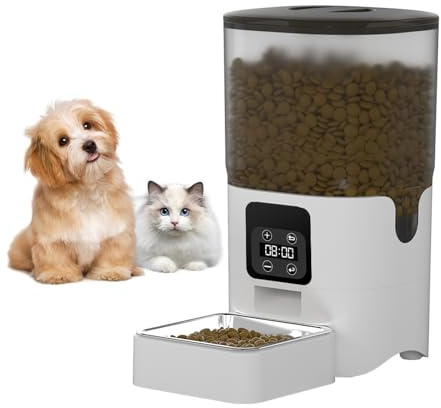 Automatic Pet Feeder, 6L Cat Dog Food Dispenser, Manual Button, Stainless Steel Bowl, Anti Clog Design