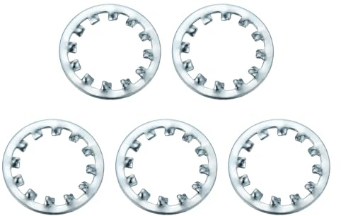 sourcing map 5 rondelle di bloccaggio interne SAE 7/8, in acciaio al carbonio zincato, a più denti, con rondella a stella, colore argento