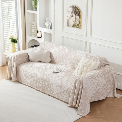 DeepDream Sofa Überzug 1/2/3/4 Sitzer, Chenille Sofaüberwurf Waschbar L Form Sektionssofa, Couch Überzug Sofa Überwurfdecke Futonbezug für Haustiere Kinder, 180 x 300cm, A Beige