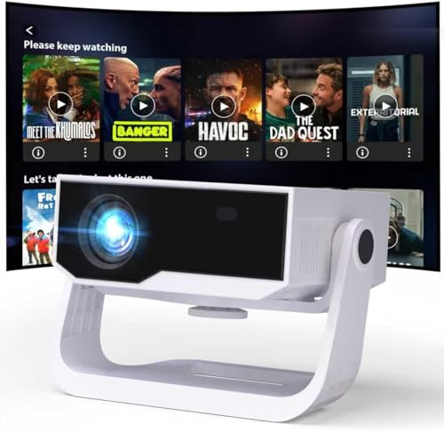 Projektor med WiFi och Bluetooth, 1000+ appar installerade, elektroniskt fokus och auto nyckelsten, zoom, native 1080P 650 ANSI 20000 lumen 4K stöder bärbar mini-videoprojektor utomhus inomhus