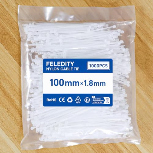 1000 Pcs Mini Cable Ties 1.8 x 100 mm – Small Thin Zip Ties, Tiny Nylon Wire Ties for Home, Office, DIY, White