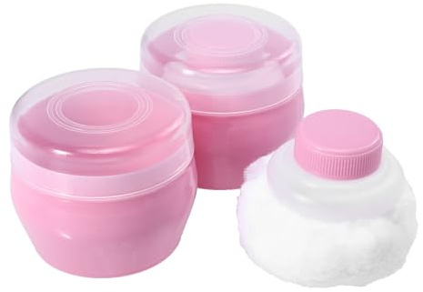 DOITOOL Borla de Talco para Bebés Rosa, 2 Juegos Aplicación Fácil y Distribución Uniforme, Material de Pelusa Delicada y Plástico Pp, Adecuado para Obsequio de Baby Shower