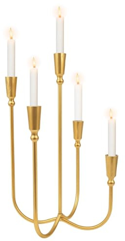 Iron Tabletop Candelabra 45cm Metal Candelabra Candle Holder, Retro Candlestick Holders for 5 Dinner Candles, Cast Iron Tabletop Candelabras for Dining Room, Living Room or Mantel Decor