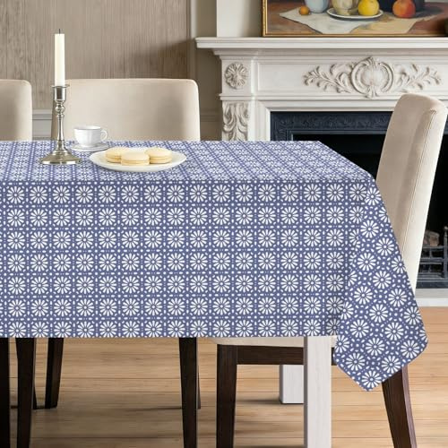 hometrixx Primavera Mantel Mesa Rectangular Flores Azul 140x180cm Moderno | Antimanchas Manteles,Mesa Hule Poliéster Impermeable, Lavable a Máquina, Fácil de limpiar,para Bares Comedor Cocina Festivosr