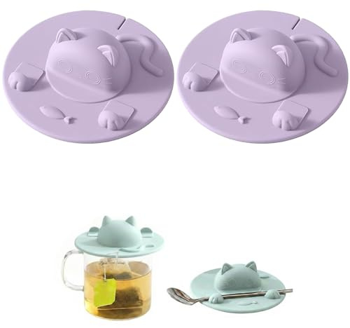 2026 Silicone Tea Bag Holder 2PCS, Cat Designed Cup Silicone Cup Covers, Tea Bag Squeezer, with Tea Bag Holder Mug Lid, Universal Cup Lids for Coffee (B)
