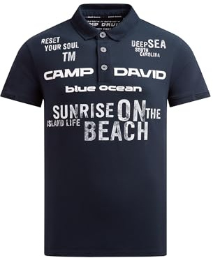 Camp David Herren Pikee-Polo Kurzarm mit Rubber Prints Blue Navy, XXL