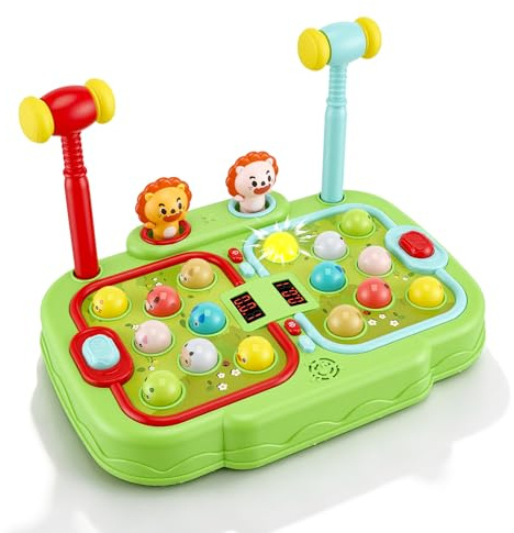 Gioco Acchiappa la Talpa per bambini Giocattolo musicale interattivo con 2 martelli e 16 talpe per sviluppare le capacità motorie Giocattolo educativo con effetti sonori e luminosi, display LCD arcade